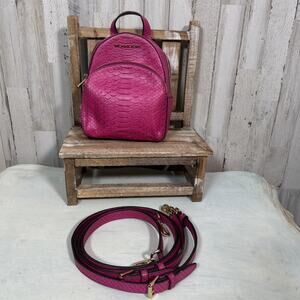 Michael Kors Abbey XS Mini Embossed Leather Backpack In Hot Pink/ Fuscia